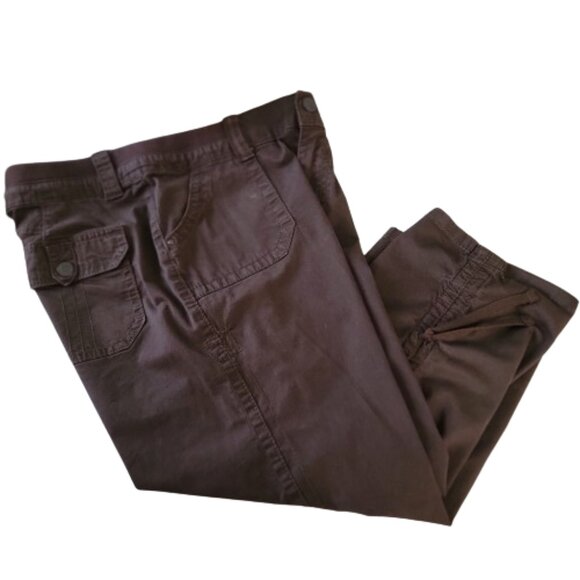 Lee Easy Fit Capris Pedal Pusher Pants Ruch Sides With Tie Brown Size M 8 - Picture 4 of 15